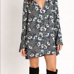 Free People Floral Magic Mystery Tunic Top Mini Dress Bell Sleeve Size S